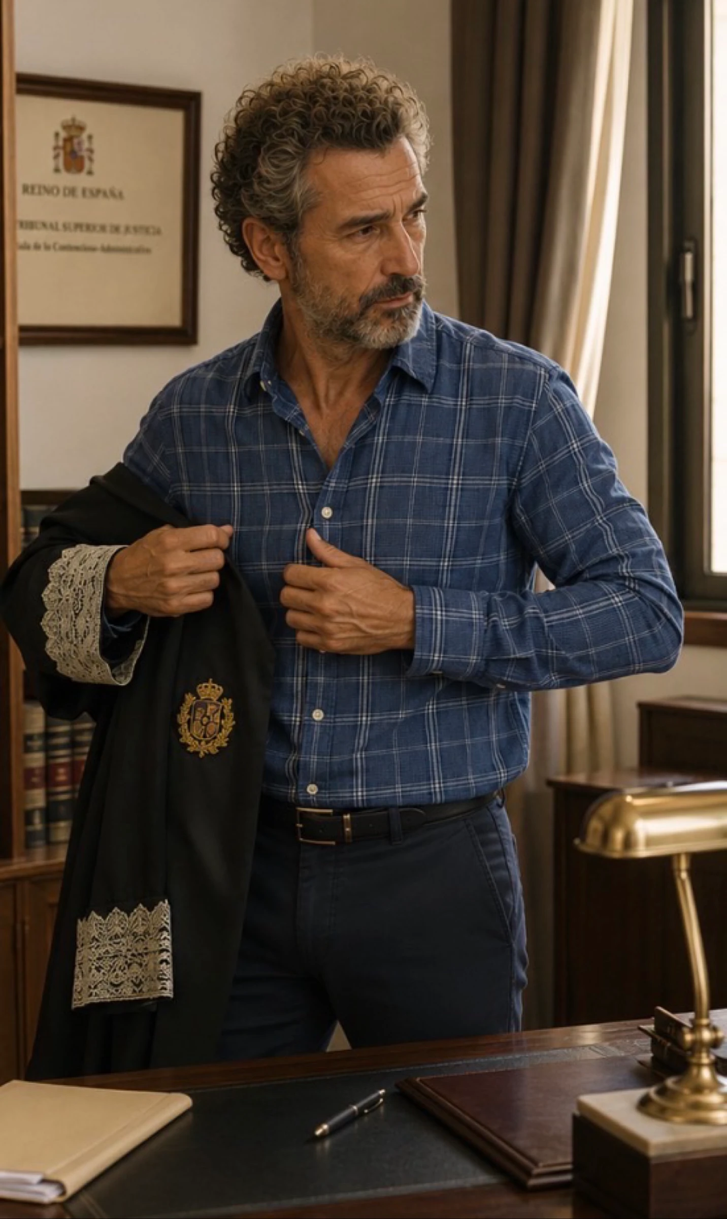 Chemise homme Livergy bleue à carreaux manches longues – Taille L (41/42)
